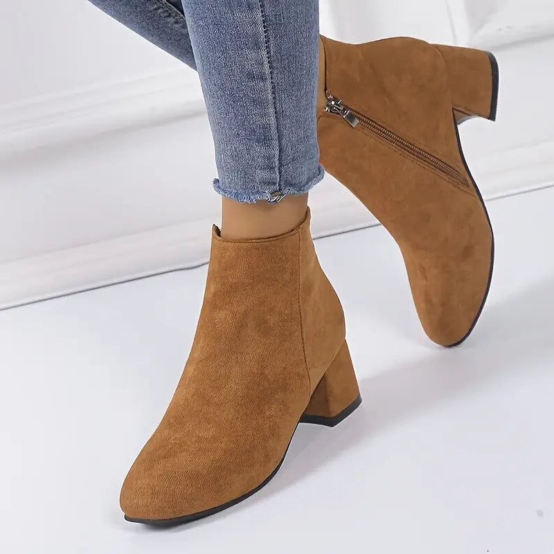 Drune | Einfarbige Damen-Ankleboots mit Dicker Sohle, Lässige Ankleboots mit Seitlichem Reißverschlussverschluss