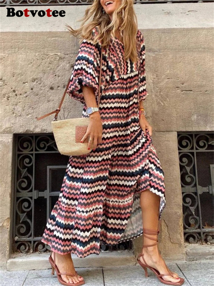 Drune | Geometrisches Kleid mit Puffärmeln für Frauen