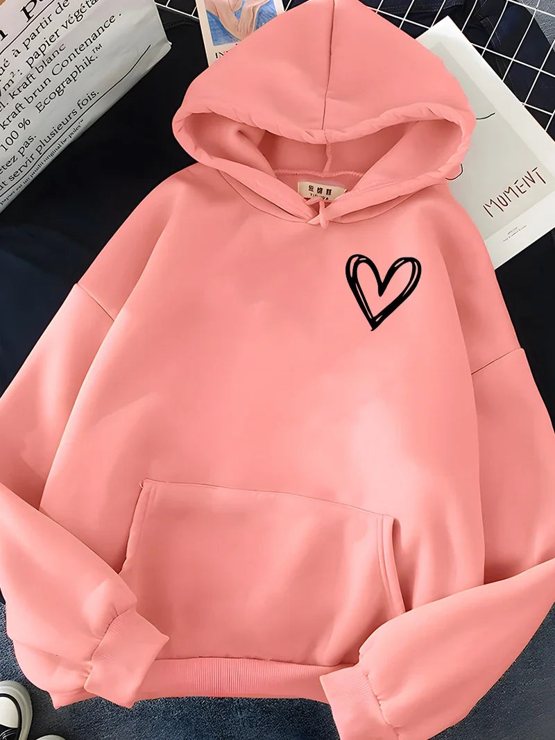 Drune | Hoodie mit Herzprint Polyester Komfortabel und Trendy