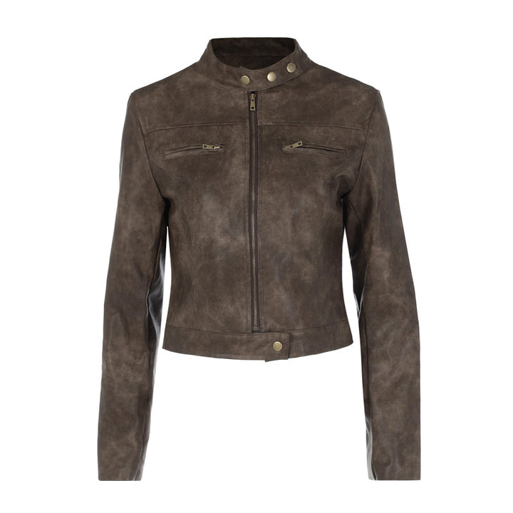 Drune | Vintage Kunstlederjacke mit Reißverschlusstaschen