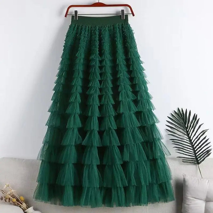 Drune | Lässig Damen Solide Ballkleid Lange Rock Tüll Hohe Taille Plissierte Tutu Rock Elegante Damen Wildes Netz Dating Maxi Röcke Drop