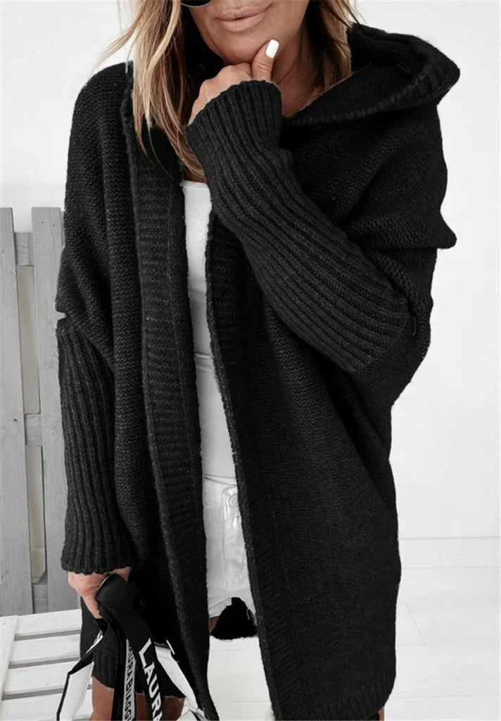Drune | Strickjacke Übergröße Passform Strickwollmischung Kapuze und Offene Vorderseite