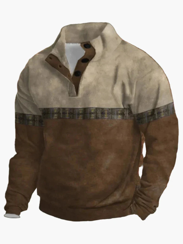 Drune | Retro Cowboy Sweatshirt mit Digitaldruck und Stehkragen - Western Casual Pullover für Outdoor und Freizeit