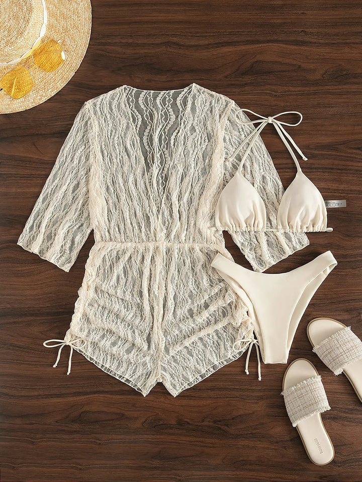 Drune | 3 Stück Bikini Tropischer Druck Badebekleidung Halter Schnürseite Badebekleidung Frauen Badeanzug Weiblich Schwimmen Sommer Strandbekleidung