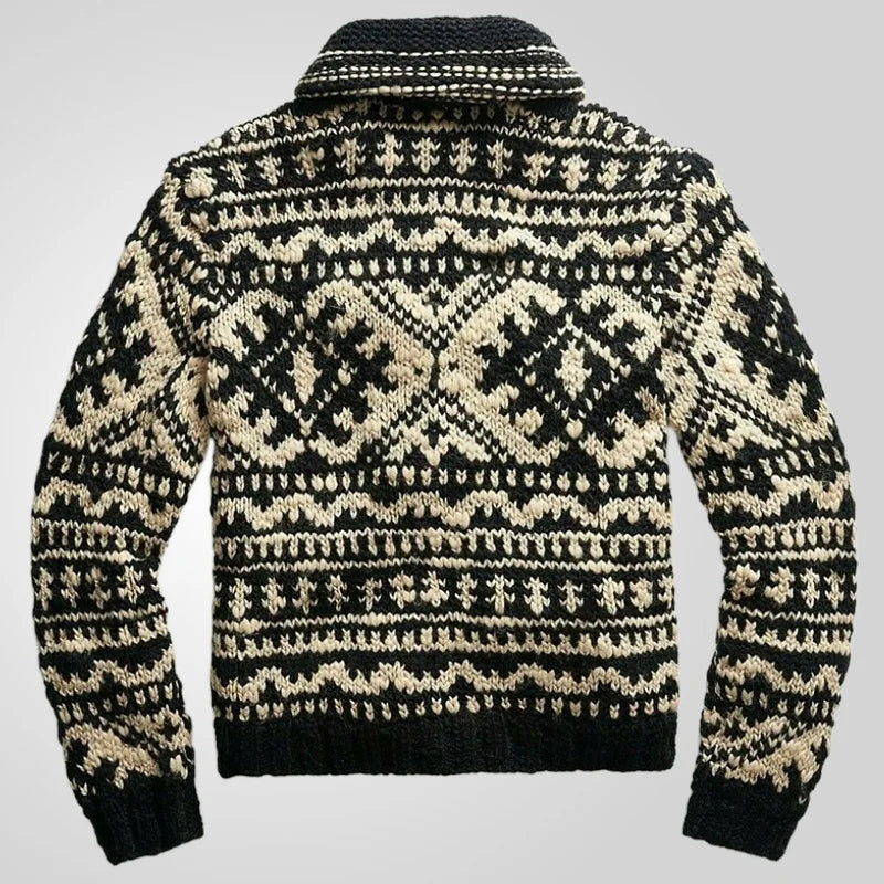 Drune | Strickjacke mit Ethno-Muster - Warmer Cardigan mit Reißverschluss und Retro-Design