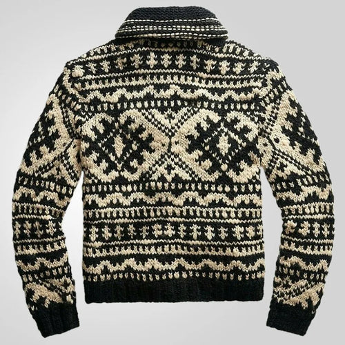 Drune | Strickjacke mit Ethno-Muster - Warmer Cardigan mit Reißverschluss und Retro-Design