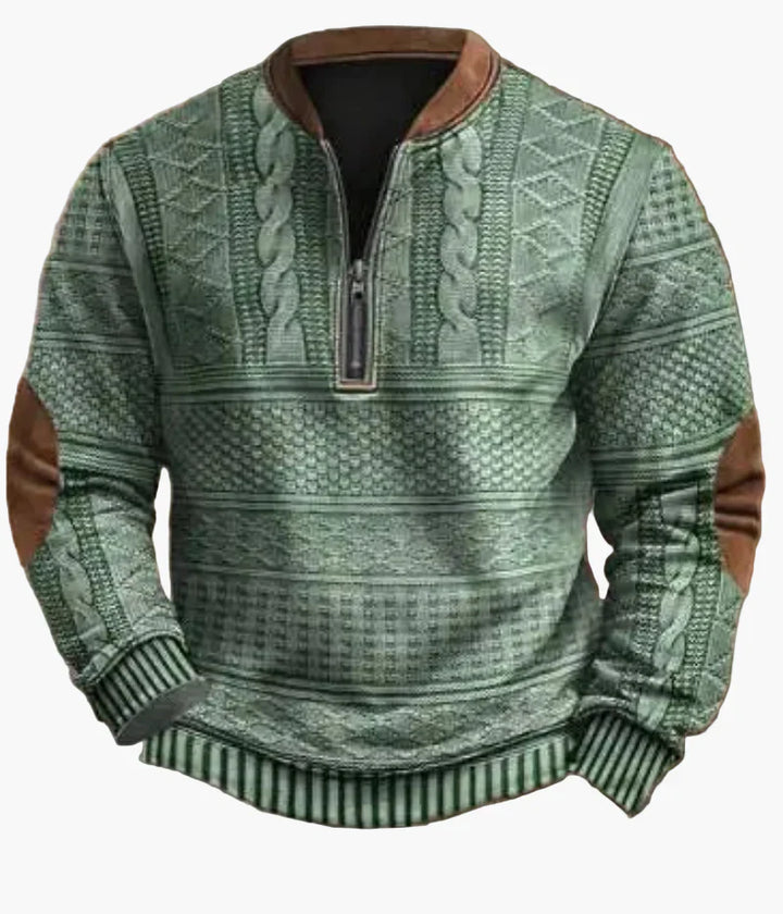 Drune | Halbzipper Pullover - Modischer Strick-Look für Herbst und Winter, Warmes Sweatshirt mit Stehkragen und Ellbogen-Patches, Freizeit & Alltag