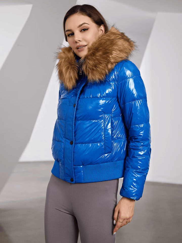 Drune | Pufferjacke mit metallisch imitiertem Pelzbesatz für Frauen