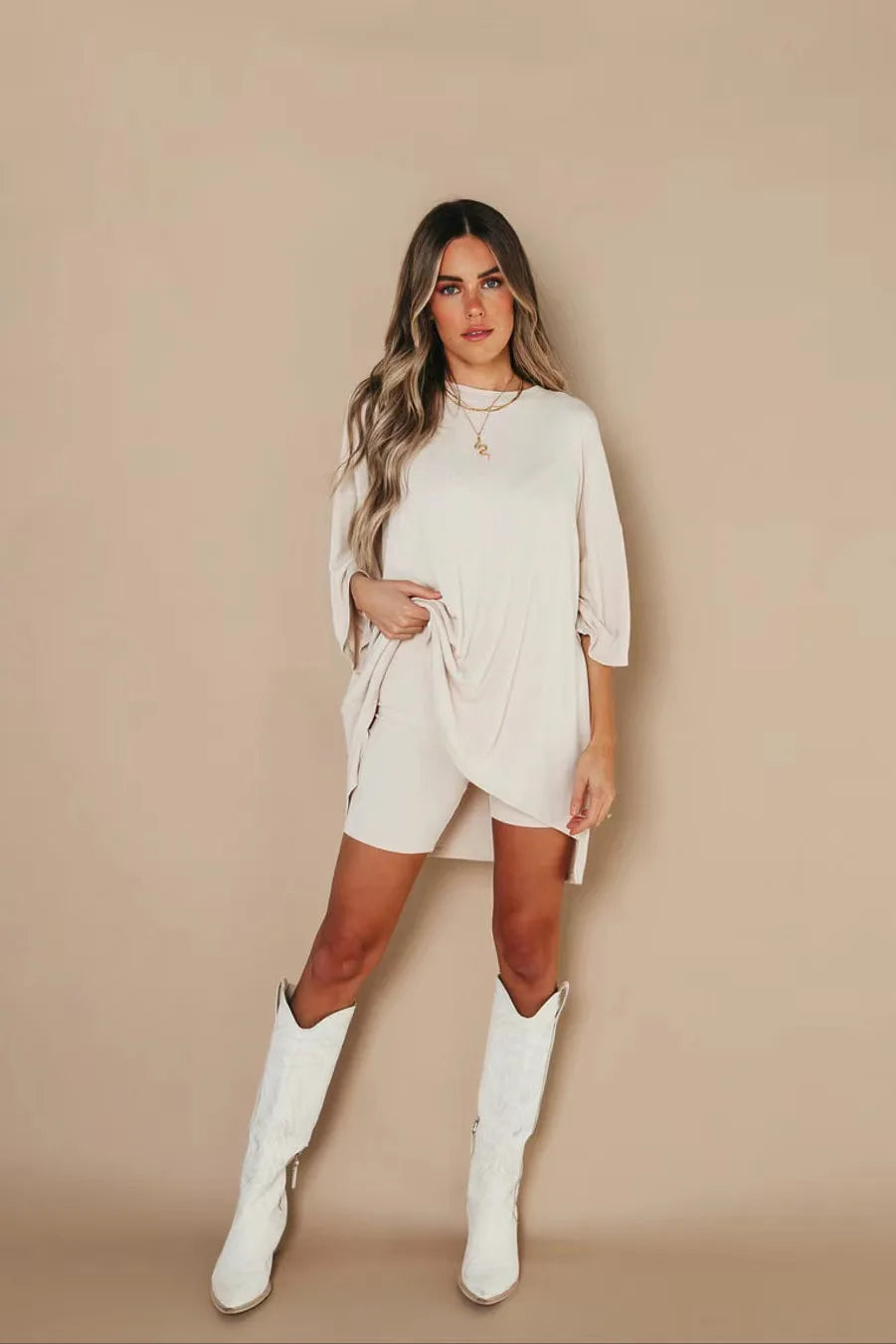 Drune | Damen Lounge Set mit Oversized T-Shirt und Biker-Shorts