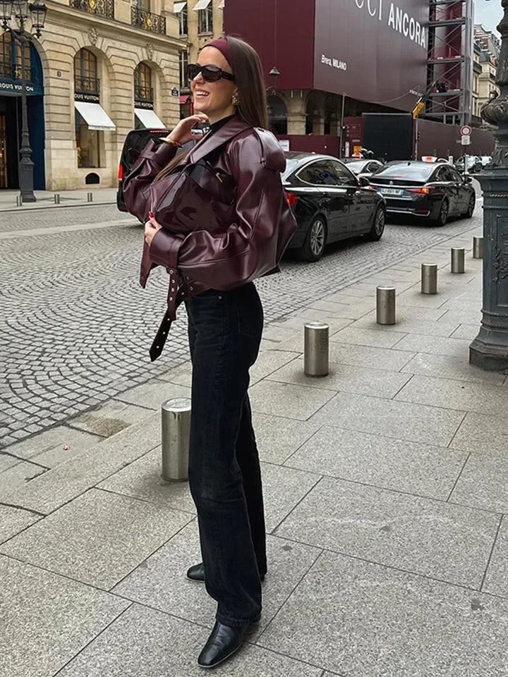 Drune | Kurze Frühlings-Sommer Lederjacke für Frauen