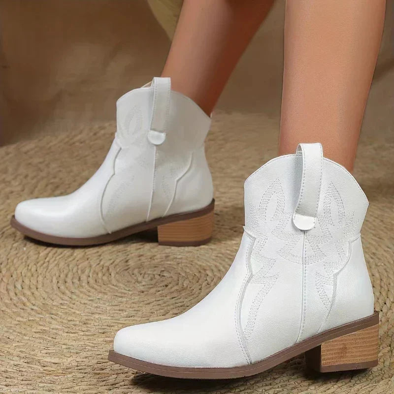 Drune - PU niedriger Absatz rutschfeste Damen Cowboystiefel