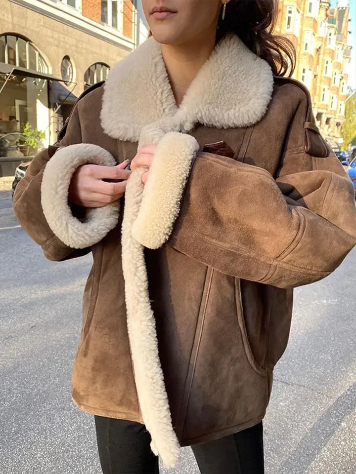 Drune | Luxuriöse Pilotenjacke mit Wollfutter Faux Wildleder und Fleece Warm und Stilvoll