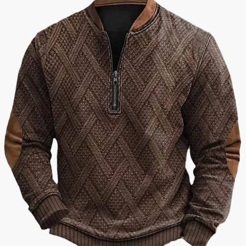 Drune | Halbzipper Pullover - Modischer Strick-Look für Herbst und Winter, Warmes Sweatshirt mit Stehkragen und Ellbogen-Patches, Freizeit & Alltag