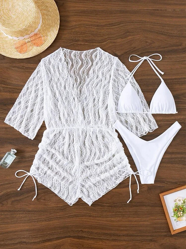 Drune | 3 Stück Bikini Tropischer Druck Badebekleidung Halter Schnürseite Badebekleidung Frauen Badeanzug Weiblich Schwimmen Sommer Strandbekleidung