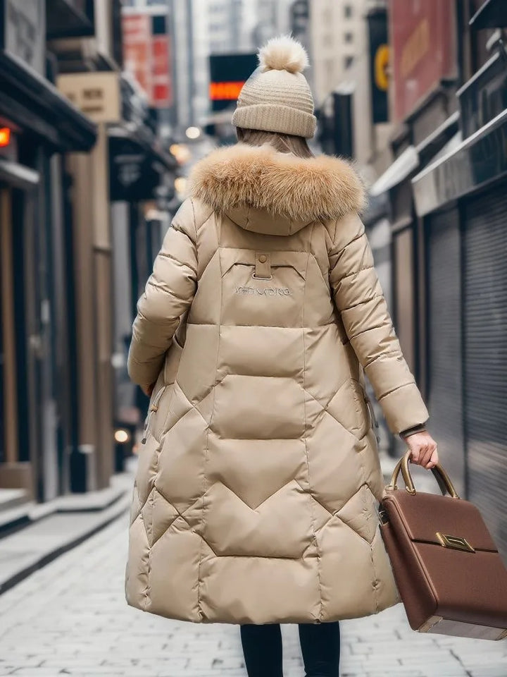 Drune | lange Damenjacke - Winterjacke mit Kunstpelzkragen