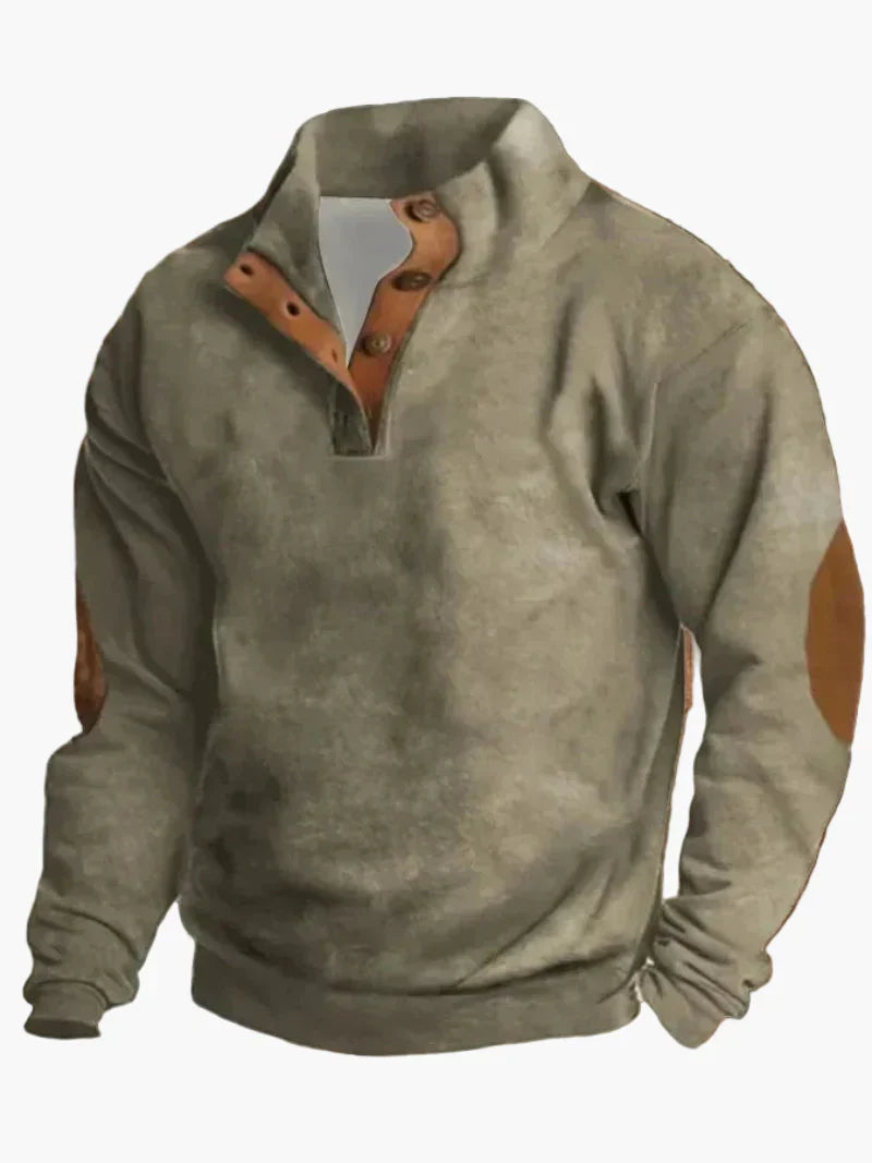 Drune | Retro Cowboy Sweatshirt mit Digitaldruck und Stehkragen - Western Casual Pullover für Outdoor und Freizeit