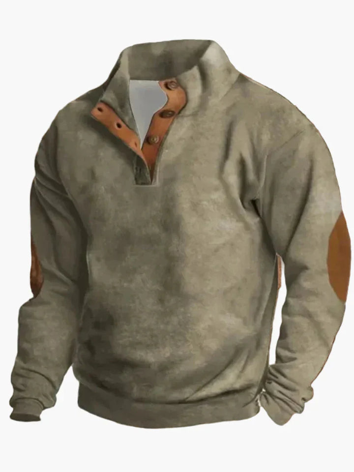 Drune | Retro Cowboy Sweatshirt mit Digitaldruck und Stehkragen - Western Casual Pullover für Outdoor und Freizeit