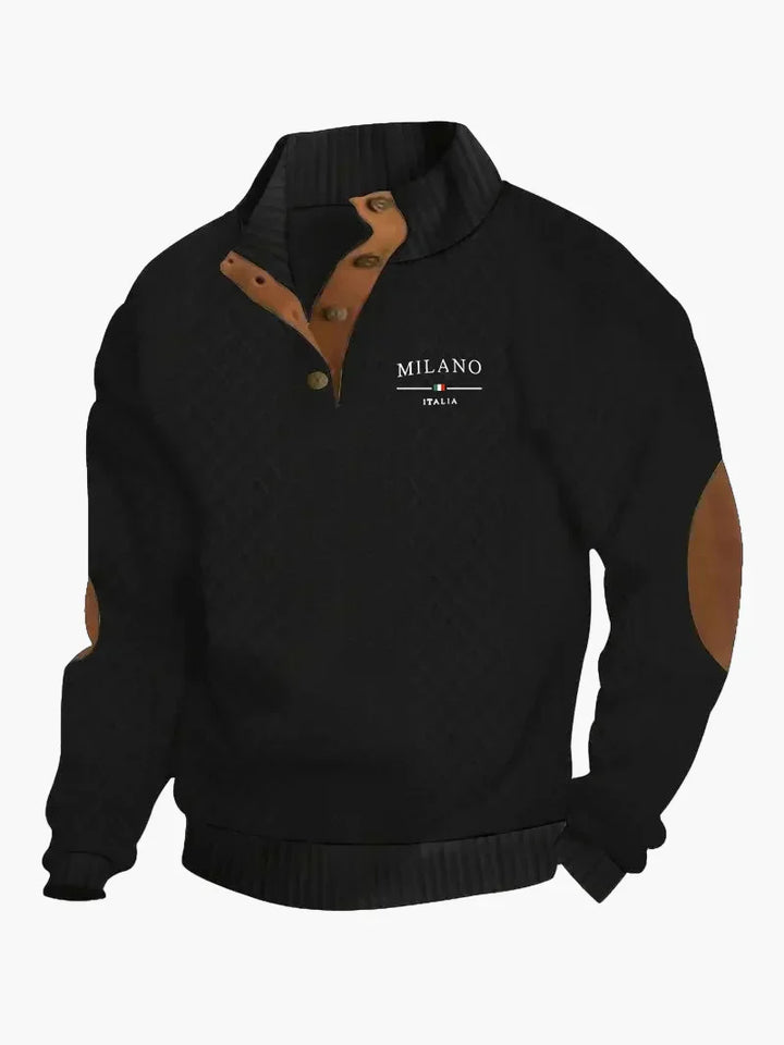 Drune | Pullover Milano Italia Vintage Strickpullover mit Stehkragen und Ellbogen-Patches - Modischer Freizeitpullover