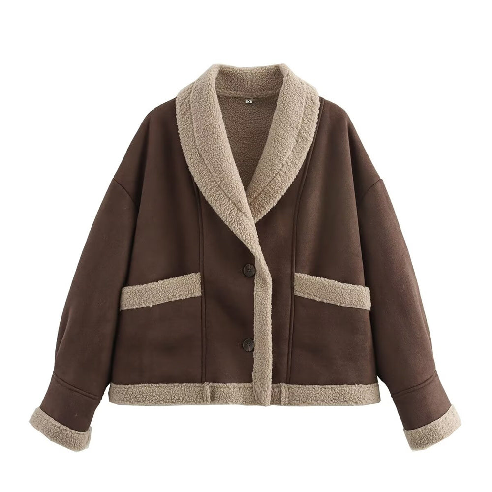 Drune | Damen Winter Chic Wildlederjacke mit Taschen
