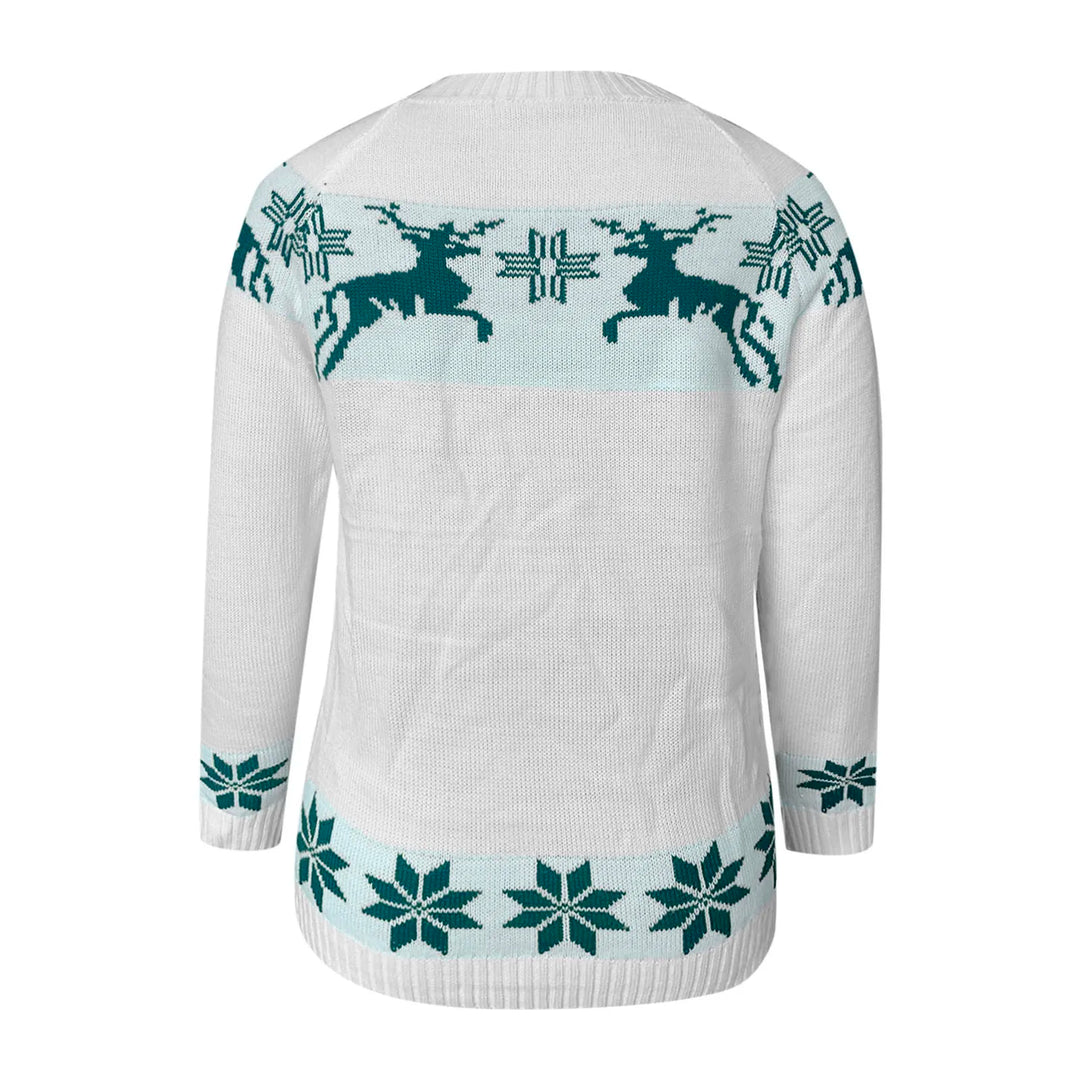 Drune - Hässlicher Weihnachtspulli - Bequemer Strickpulli mit O-Ausschnitt, Rentier- und Schneeflockenmuster