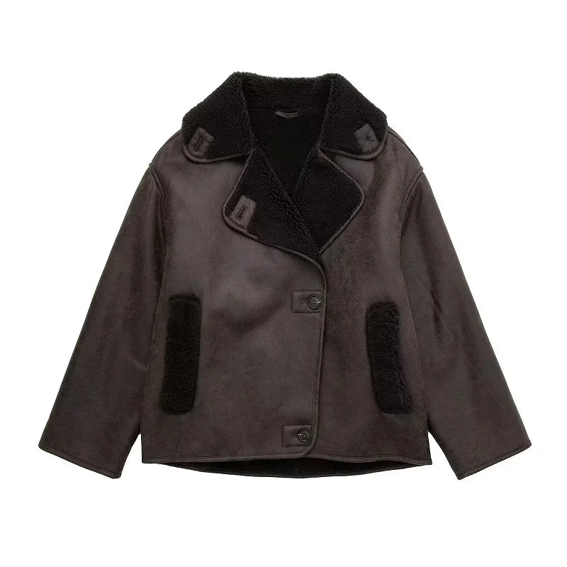 Drune | Damen Leder Winterjacke Plüschfutter