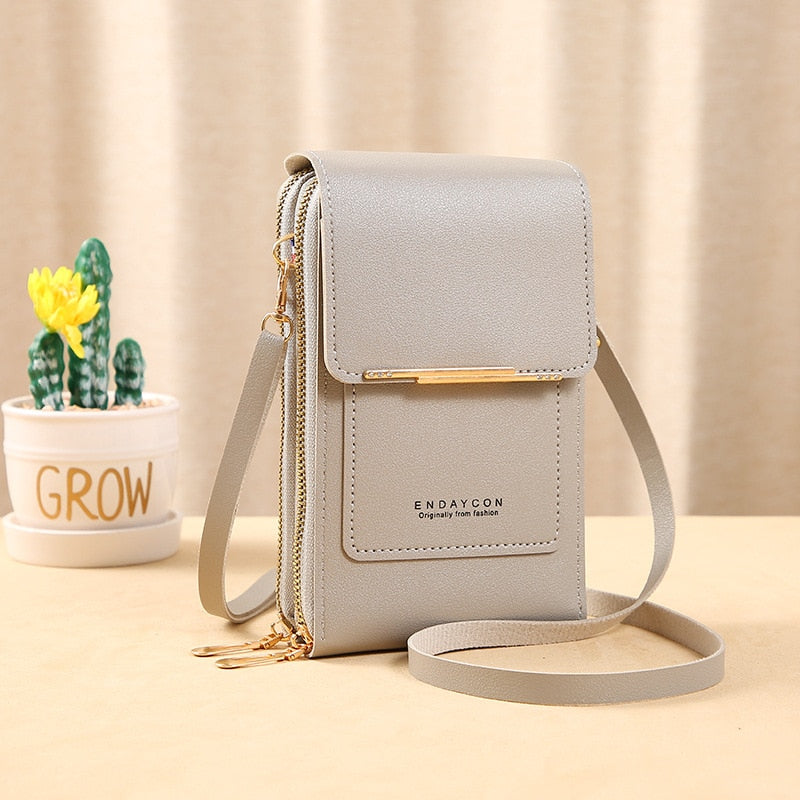 Drune | Leder Smartphone Clutch Damen Handtasche mit Touchscreen-Fenster