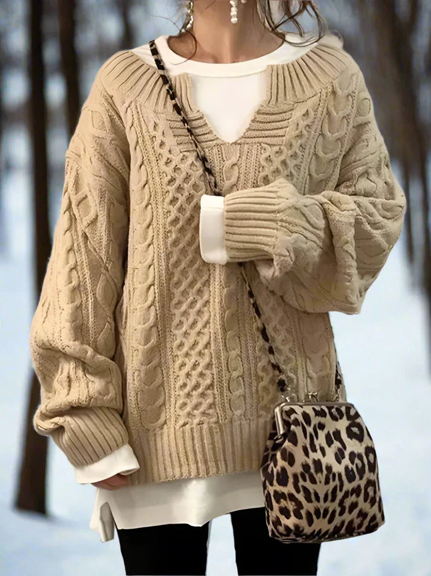 Drune | Wolle Kabelstrickpullover Übergröße Strickpullover