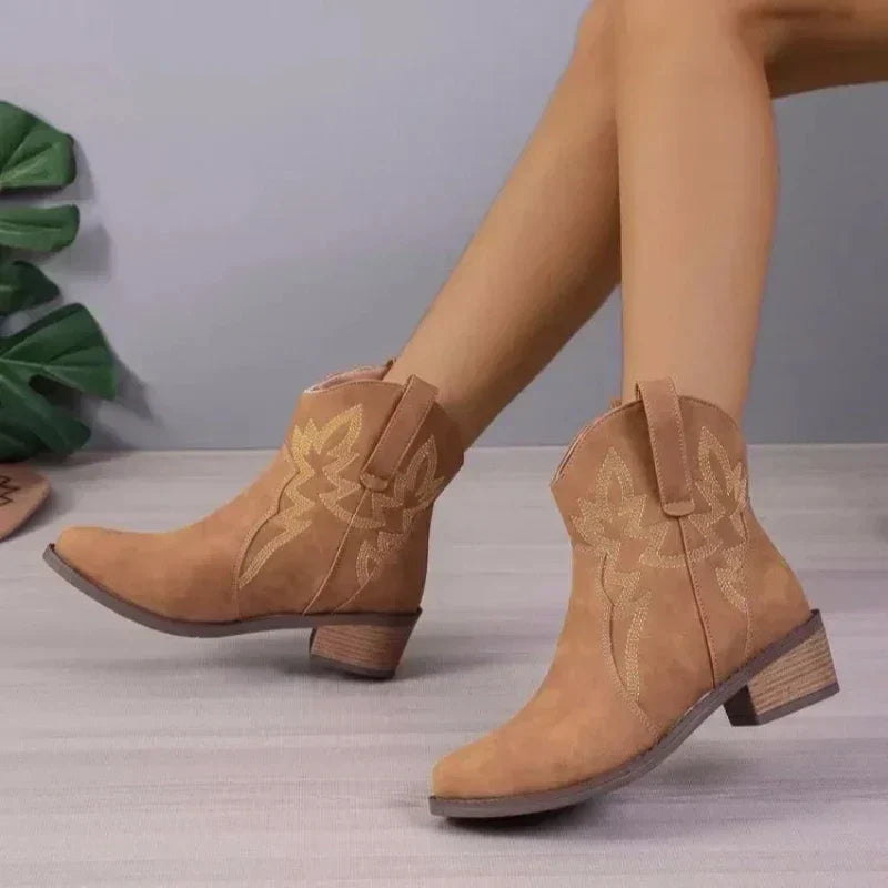 Drune - PU niedriger Absatz rutschfeste Damen Cowboystiefel