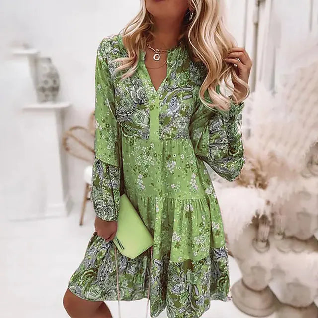 Drune | Bohème Blumen Kleid mit langen Ärmeln für Damen