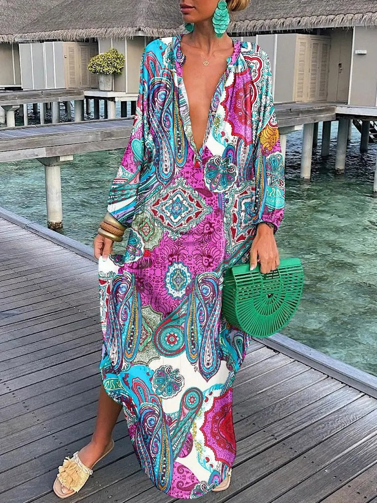 Drune | Maxi Kleid Boho mit Langen Ärmeln