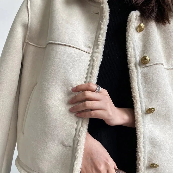 Drune | Kunstsuede Jacke - Lammfell-Futter - Kurzer Schnitt - Lässige Winterlage