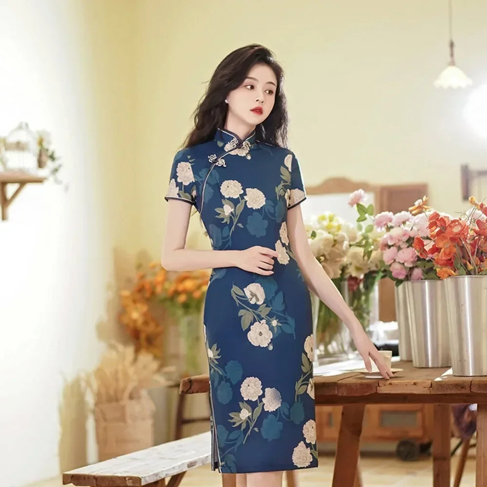 Drune | Cheongsam Qipao Mode Kleidung Lässig Elegant Ethnischer Stil Vintage Kleid für Frauen Streetwear Frauen Kleidung Festlich Chinesisch