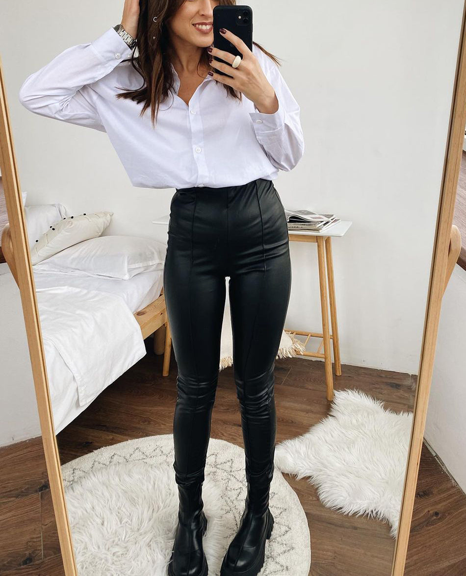 Drune Lederleggings | Lederstretchleggings mit Fleece für den Herbst