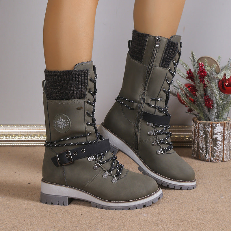 Drune | Moderne Gestrickte Schneestiefel Mit Halbhoher Sohle