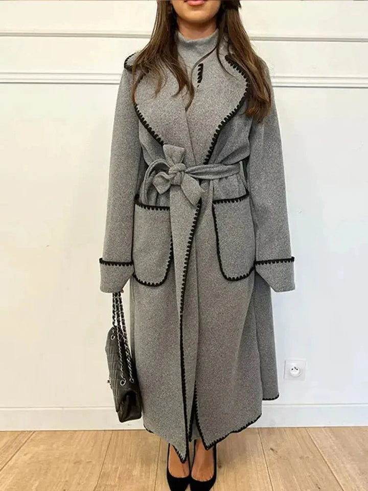 Drune | Longline Mantel - Kontrastierende Besatz - Gürtellinie - Casual bis Formal