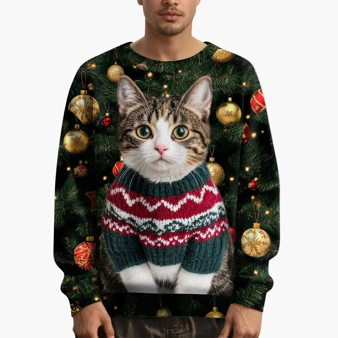 Drune | Weihnachtspullover mit Katzenmotiv und festlichem Design - Lustiger Weihnachts-Sweater für Weihnachten und Winter
