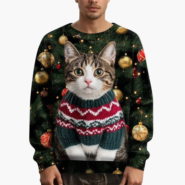 Drune | Weihnachtspullover mit Katzenmotiv und festlichem Design - Lustiger Weihnachts-Sweater für Weihnachten und Winter
