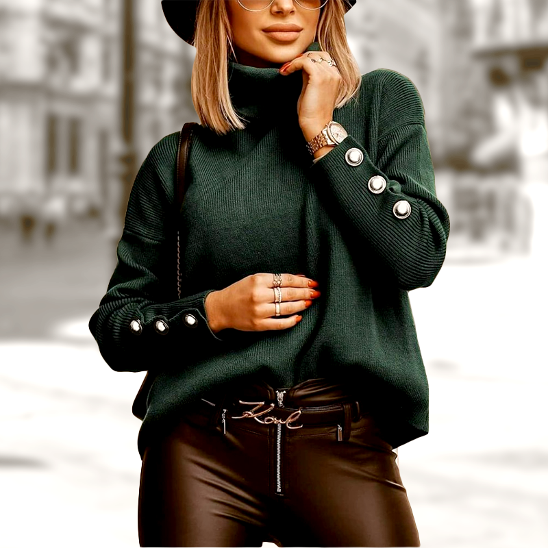 Drune | Buttoned Damen Rollkragenpullover mit stilvollem Detail