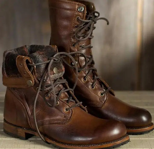 Drune | Schnürstiefel - Leder - Runde Zehe - Robuste Sohle - Mittelhoher Schaft