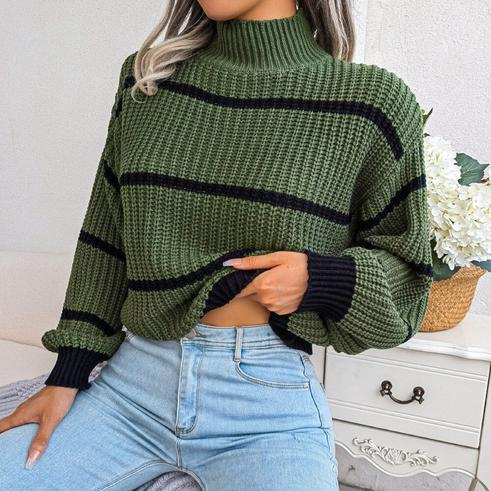 Drune | Strickpullover Hoher Kragen Grobstrick Übergroß Schnitt Gestreiftes Design
