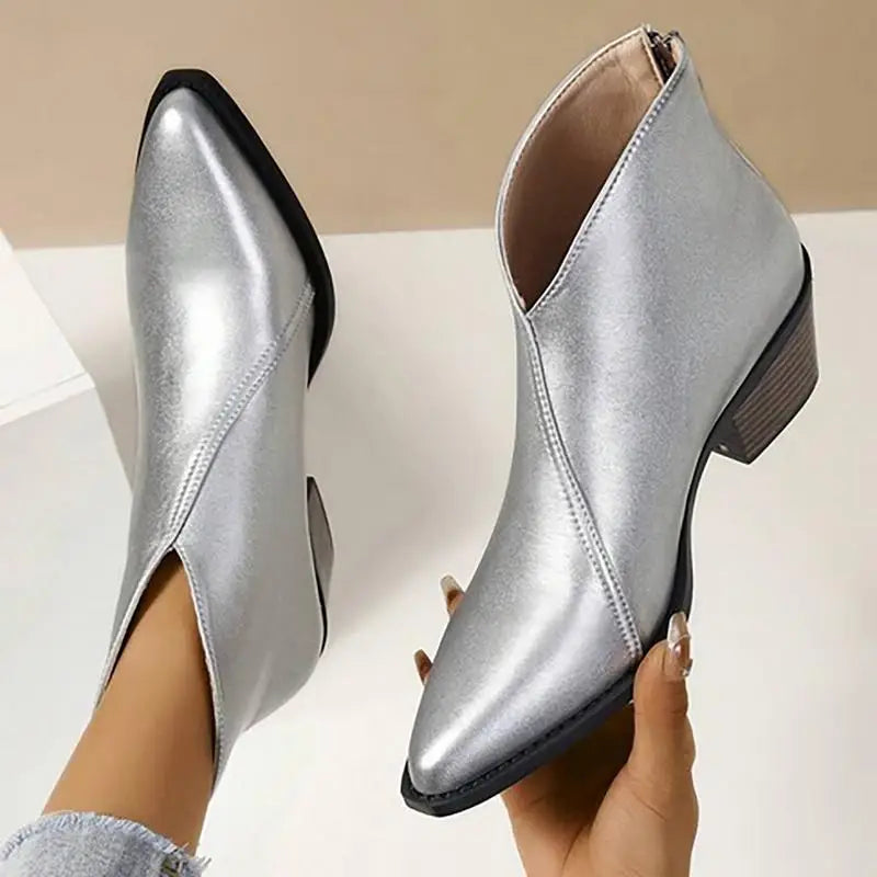 Damen Leder Stiefeletten mit Spitzer Spitze & Plateauabsatz | Drune
