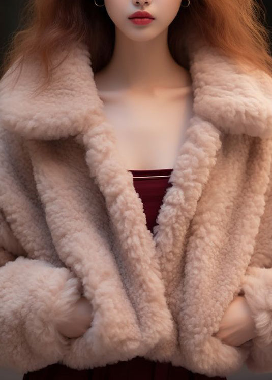 Drune | Aprikose Peter Pan Kragen Taschen Teddy Faux Fur Mäntel Lange Ärmel