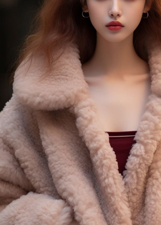 Drune | Aprikose Peter Pan Kragen Taschen Teddy Faux Fur Mäntel Lange Ärmel