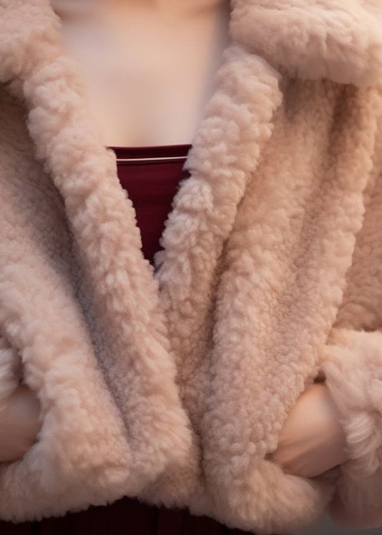 Drune | Aprikose Peter Pan Kragen Taschen Teddy Faux Fur Mäntel Lange Ärmel