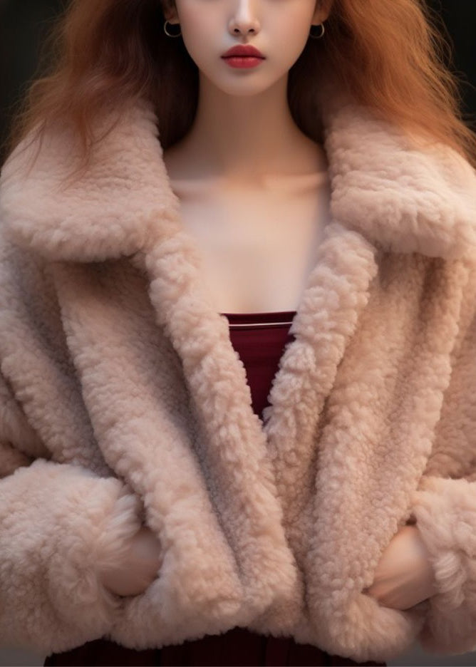 Drune | Aprikose Peter Pan Kragen Taschen Teddy Faux Fur Mäntel Lange Ärmel