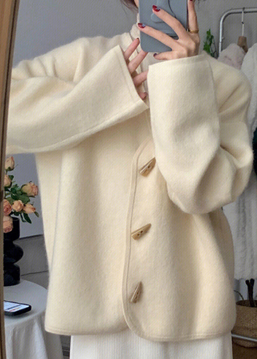 Drune | Beige V-Ausschnitt Knopf Strick Baumwolle Mäntel