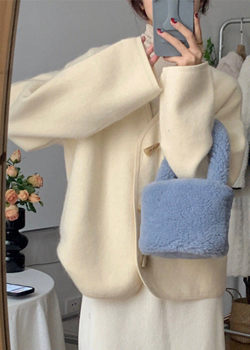 Drune | Beige V-Ausschnitt Knopf Strick Baumwolle Mäntel