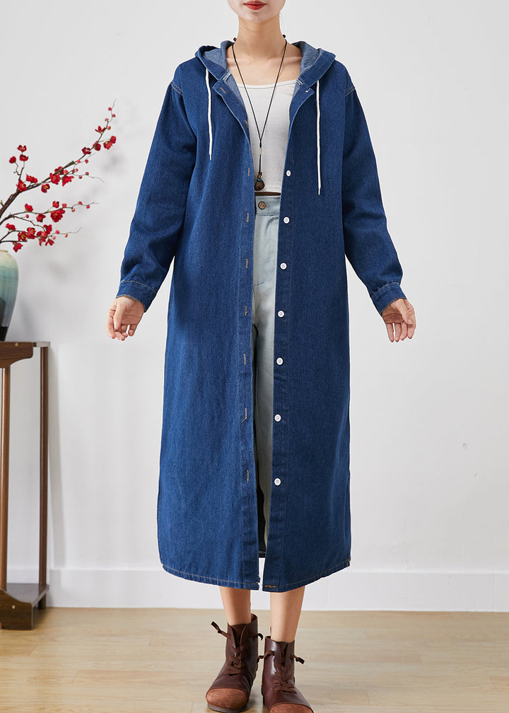 Drune | Blaue Kapuzenknopf-denim-trenchcoats