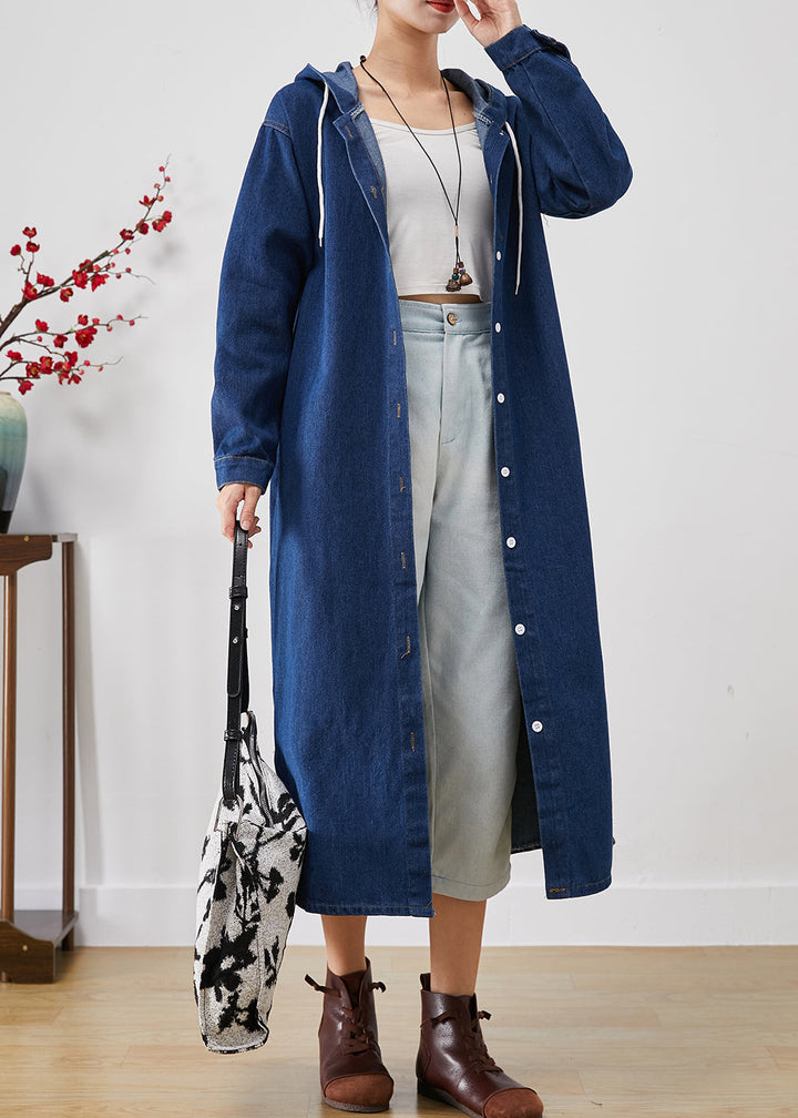 Drune | Blaue Kapuzenknopf-denim-trenchcoats