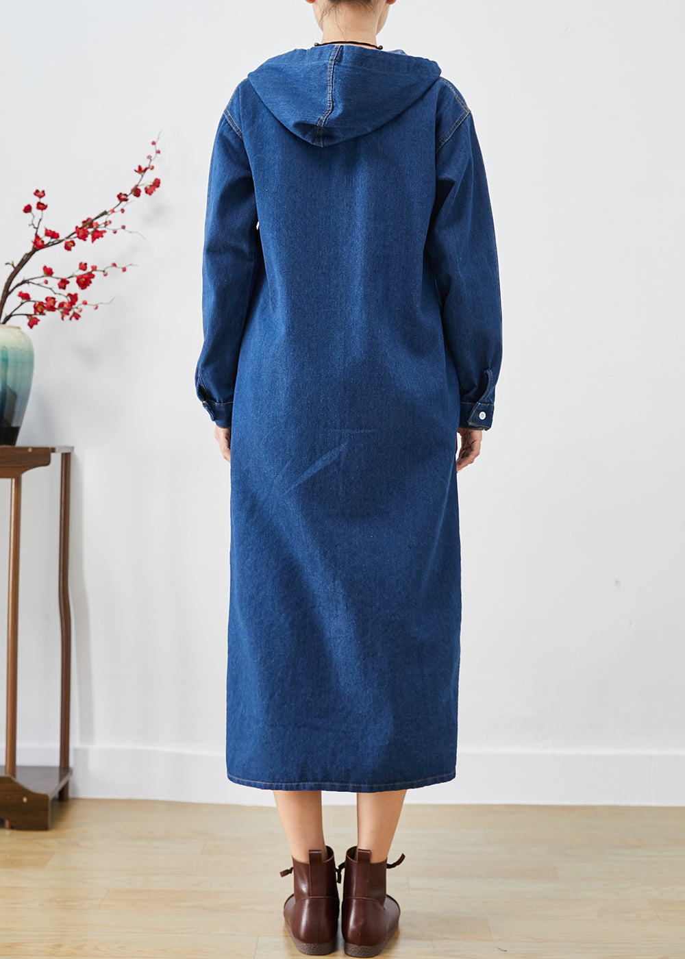 Drune | Blaue Kapuzenknopf-denim-trenchcoats